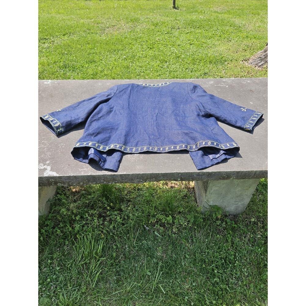 Dressbarn 18W Navy Embroidered Floral Artisan Jacket Lined Open Front 3/4 Sleeve - Picture 4 of 6